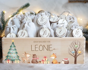 Calendario dell'Avvento personalizzato con nome, Natale, calendario dell'Avvento in legno, Avvento, sacchetto di iuta, scatola dell'Avvento da riempire, bambini