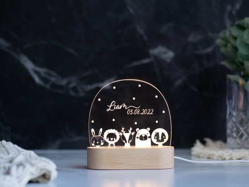 Lampe de nuit arc-en-ciel personnalisée en acrylique, cadeau bébé naissance, cadeau baptême, chambre d'enfant, cadeau anniversaire, lampe de chevet image 2