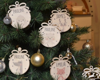 Weihnachtskugeln aus Holz mit Namen - Weihnachtsgeschenkanhänger-Personalisiertes Geschenk-Weihnachtsbaumdekoration-Weihnachtsdekoration