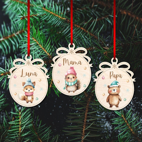 Palle Di Natale In Legno Personalizzate Con Nome, Dimensioni 8-10 Cm, Con Corda Per Appendere, Palline Albero Personalizzabili - 3