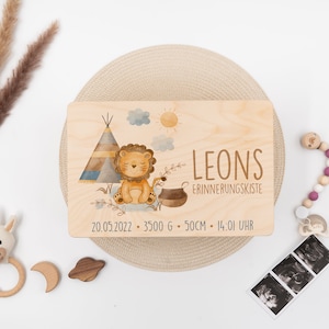 Personalisierte Baby-Erinnerungsbox Löwe, Babygeschenk Geburt, Erinnerungskiste, Babyparty Geschenk, Geschenk zur Geburt, Taufgeschenk,
