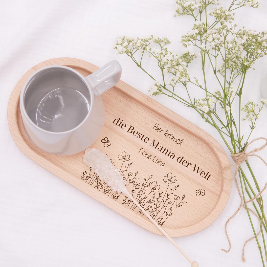 Personalisiertes Holztablett 'Danke Mama' - 22x11cm Buchenholz Für Frühstück & Geschenke