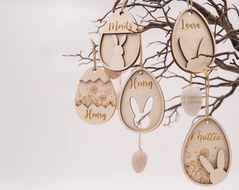 Décoration de Pâques en bois personnalisée | Cadeau de Pâques | Pendentif de Pâques avec nom | Pâques | Pendentif de Pâques | Pendentif en bois | Nid de Pâques | Panier de Pâques