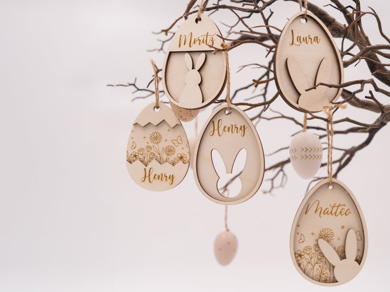 Easter decoration personalized made of wood Easter gift Easter pendant with name Easter Easter pendant Wooden pendant Easter basket Easter basket image 1