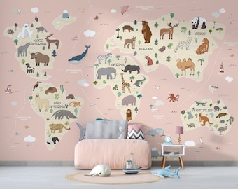 Flow wallpaper, papier peint photo, papier peint autocollant, carte du monde pour enfants, papier peint, chambre d’enfants, carte du monde, décoration murale, design mural, peinture murale,