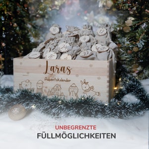 Personalisierter Adventskalender mit Name, Weihnachten, Adventskalender aus Holz, Advent, Jutesäckchen, Adventskiste zum befüllen, Kinder Bild 4