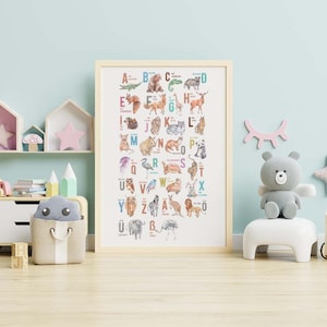 ALPHABET für Kinder, Tier-Alphabet, Wandgestaltung, Poster, Kinderposter, Kinderzimmer, Babyzimmer, Kinderzimmergestaltung, Wanddeko