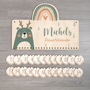 Personalisierter Adventskalender mit Name, Weihnachten, Adventskalender aus Holz, Advent, Jutesäckchen, Adventskalender zum befüllen, Kinder Holzschild + Zahlen