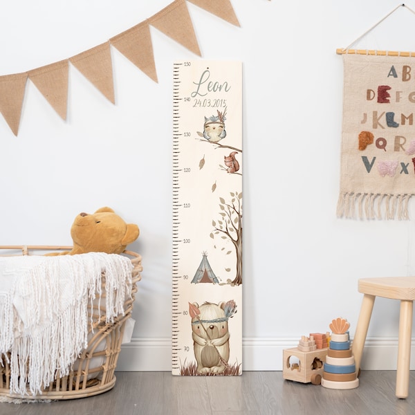 Maatlat gepersonaliseerd 65 -150 cm van hout, gepersonaliseerd met naam en motief, maatlat, doopcadeau, kinderkamer, verjaardag Kidsmood