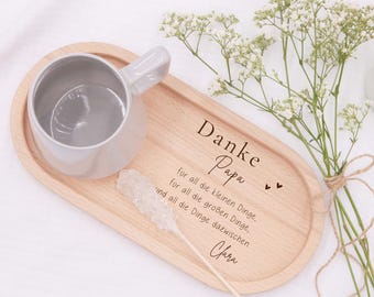 Holztablett personalisiert mit Namen, Vatertagsgeschenk Papa, Danke Papa Geschenk, Frühstücksbrett graviert, Serviertablett aus Buchenholz