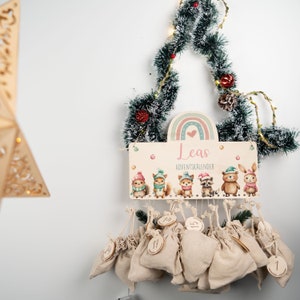 Gepersonaliseerde adventskalender met naam, Kerstmis, houten adventskalender, advent, jute tas, adventskalender om te vullen, kinderen afbeelding 6