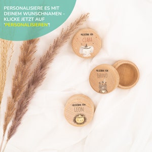 Milchzahndose personalisiert aus Holz mit Zahndose Zahnfee Münze, Zahndose für Milchzähne mit Namen, Geschenk Bild 3