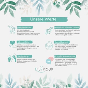 May include: A green and white illustration of a family business, free shipping, love, eco-friendly practices, and customer service. The text reads "Our Values", "Family Business", "Free Fast Shipping", "All with Love", "Environmentally Conscious", "Handmade", and "Fast Customer Service".