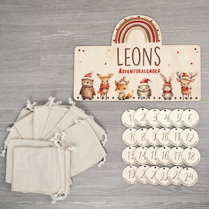 Personalisierter Adventskalender mit Name, Weihnachten, Adventskalender aus Holz, Advent, Jutesäckchen, Adventskalender zum befüllen, Kinder Komplettset