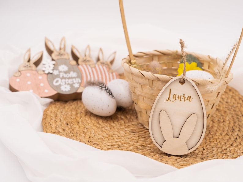 Easter decoration personalized made of wood Easter gift Easter pendant with name Easter Easter pendant Wooden pendant Easter basket Easter basket Muster 2