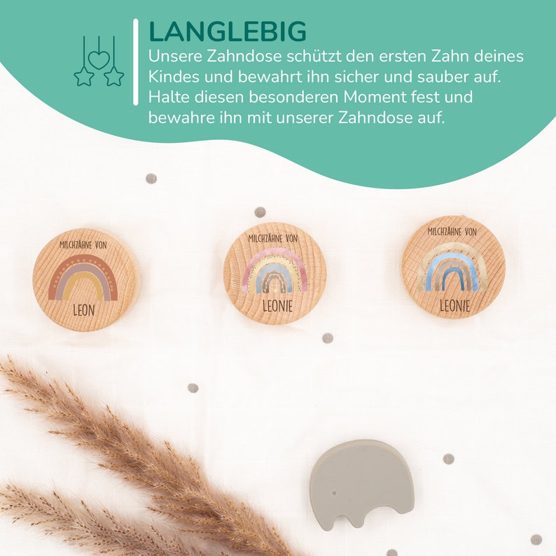 Milchzahndose personalisiert aus Holz mit Zahndose Zahnfee Münze, Zahndose für Milchzähne mit Namen, Geschenk zdjęcie 3