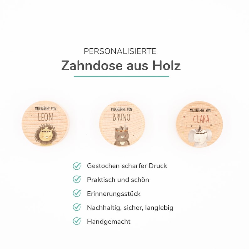 Milchzahndose personalisiert aus Holz mit Zahndose Zahnfee Münze, Zahndose für Milchzähne mit Namen, Geschenk Bild 4