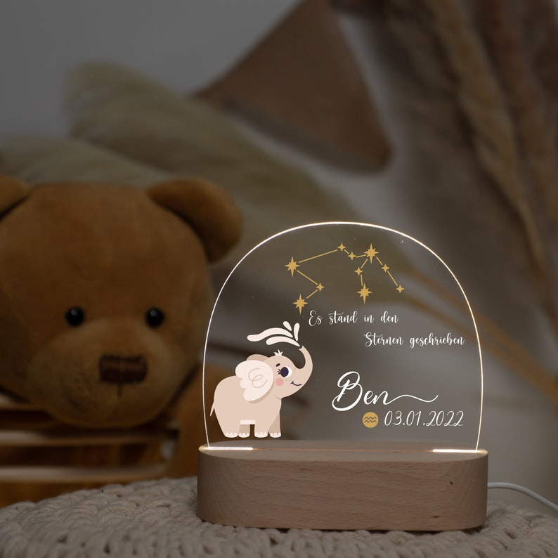 Personalized zodiac sign night lamp made of acrylic, baby gift birth, christening gift, children's room, birthday gift, bedside lamp image 8