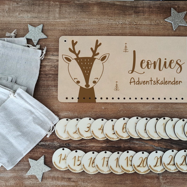 Personalisierter Adventskalender mit Name, Weihnachten, Adventskalender aus Holz, Advent, Jutesäckchen, Adventskalender zum befüllen, Kinder Bild 2