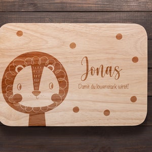 Breakfast board children, baby gift, board personalized, birthday gift, wooden board with engraving, breakfast board, baptismal gift Löwe