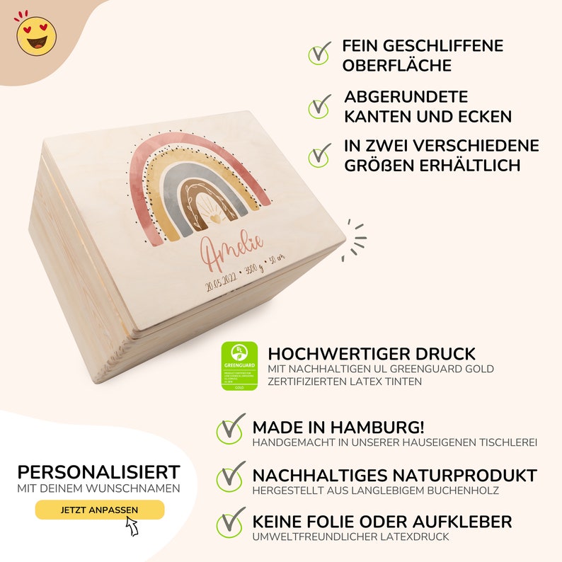 Personalisierte Baby-Erinnerungskiste, Babygeschenk Geburt, Erinnerungskiste, Erinnerungsbox Baby, Geschenk zur Geburt, Taufgeschenk Baby Bild 2