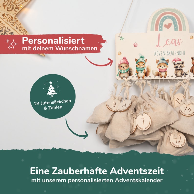 Calendrier de l'Avent personnalisé avec nom, Noël, calendrier de l'Avent en bois, Avent, sac en jute, calendrier de l'Avent à remplir, enfants image 4