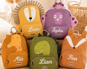 Mochila personalizada Trixie para jardín de infancia, nombre bordado, 19 diseños de animales – Mochila para guardería para niños pequeños en 2 tamaños, regalo para el segundo y tercer cumpleaños.