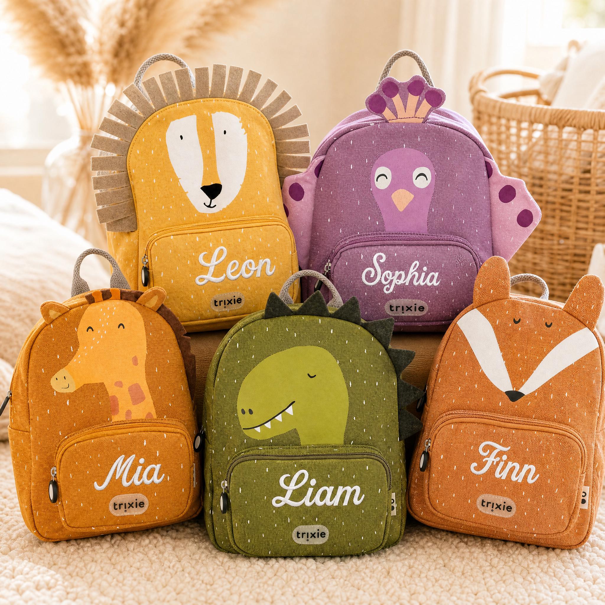Trixie Kindergartenrucksack personalisiert, Name bestickt, 19 Tiermotive – Kita Rucksack Kleinkind in 2 Größen, Geschenk 2. 3. Geburtstag