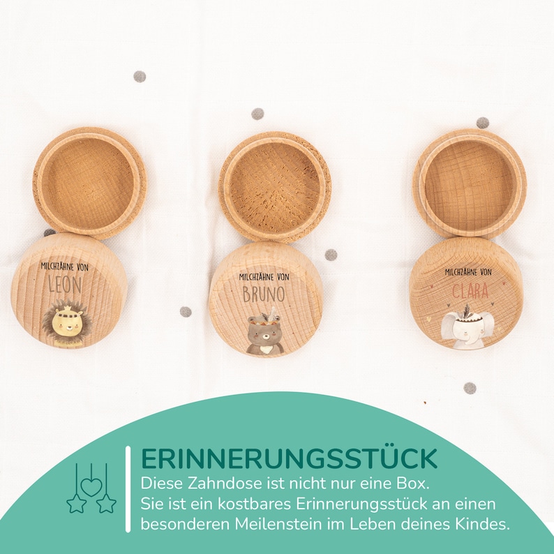 Milchzahndose personalisiert aus Holz mit Zahndose Zahnfee Münze, Zahndose für Milchzähne mit Namen, Geschenk Bild 2