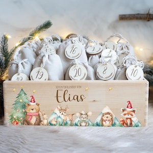 Personalisierter Adventskalender mit Name, Weihnachten, Adventskalender aus Holz, Advent, Jutesäckchen, Adventskiste zum befüllen, Kinder