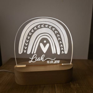 Personalized rainbow night lamp made of acrylic, baby gift birth, baptism gift, children's room, birthday gift, bedside lamp