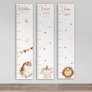 Gepersonaliseerde meetlat 65 -150 cm van aluminium/hout voor kinderen, met naam en motief, meetlat, doopcadeau, kinderkamer, verjaardag