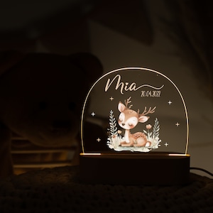 Gepersonaliseerde kinderkamer LED-lamp met naam, duurzaam echt hout, dimbaar nachtlampje, kraamcadeau geboorte, doopcadeau afbeelding 3