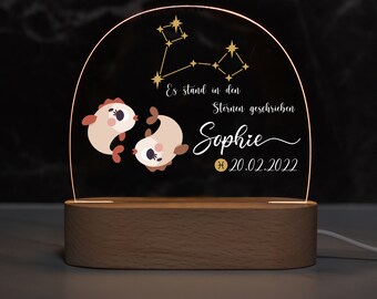 Personalisierte Sternzeichen Nachtlampe aus Acryl, Babygeschenk Geburt, Taufgeschenk, Kinderzimmer, Geburtstagsgeschenk, Nachttischlampe