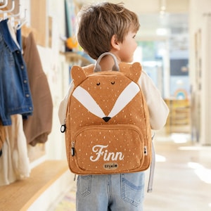Personalized toddler backpack with embroidered name and cute animal design for daycare