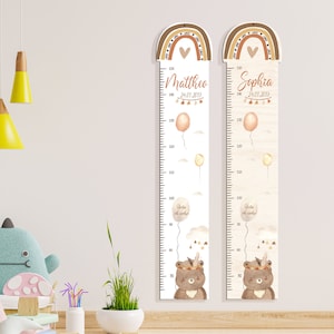 Escala de madeira personalizada 65-150 cm para crianças, com nome e motivo, barra de medição, presente de batizado, quarto infantil, aniversário Kidsmood
