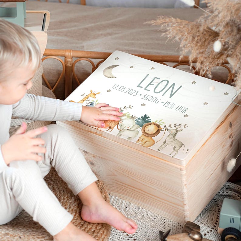 Personalized baby memory box with name, gift for birth, christening gift, baby keepsake box, baby gift for girls and boys, memory box image 1