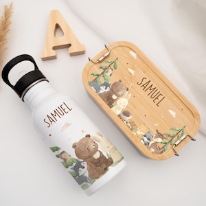 Schulset personalisiert mit Namen, Brotdose und Trinkflasche für Kinder, Kindergarten Geschenk, Einschulung, Edelstahl Lunchbox Set, Schule