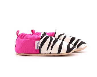 Pink and Zebra Baby Moccasins, Baby Cotton Shoes, 100% Genuine Cotton Moccs, Toddler Moccasins, Baby Moccs, Baby Shower Gift