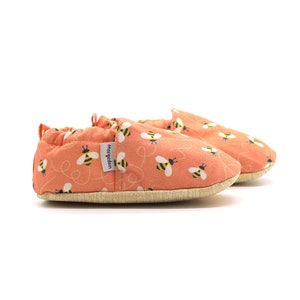 Bee Happy Orange Baby Moccasins, Baby Cotton Shoes, 100% Genuine Cotton Moccs, Toddler Moccasins, Baby Moccs, Baby Shower Gift