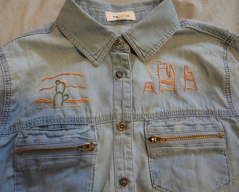 Hand-embroidered Desert One-of-a-Kind Button Down Shirt Sale