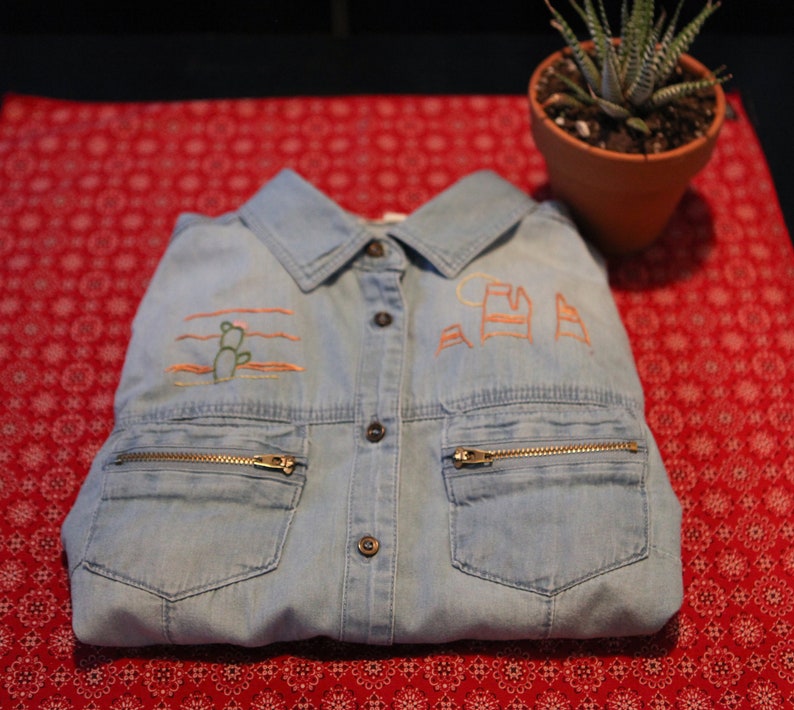 Hand-embroidered Desert One-of-a-Kind Button Down Shirt Sale