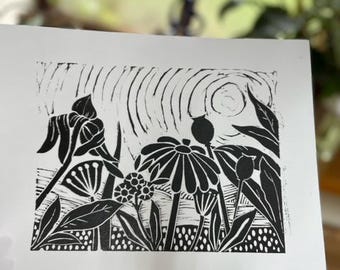 Meadow Sunset Linocut Printing Template (PDF A4)