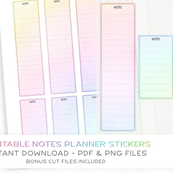 Pastel Sidebar Note Planner Stickers Print Font - Rainbow Functional Printable Planner Stickers - Erin Condren Planner Stickers