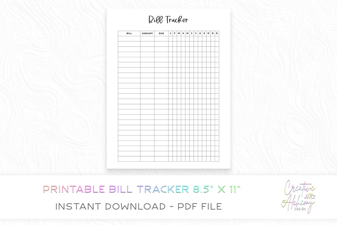 Bill Tracker Printable Bill Tracker PDF 8.5 X 11 Bill Tracker - Etsy