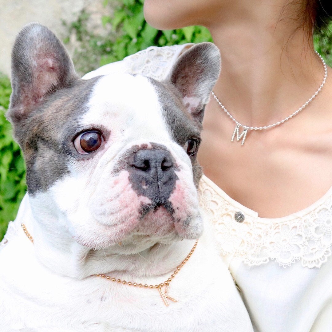 Collier Initiale Doré avec Swarovski Cristaux ou Perles Nacrées en Cristal Pour Les Chiens
