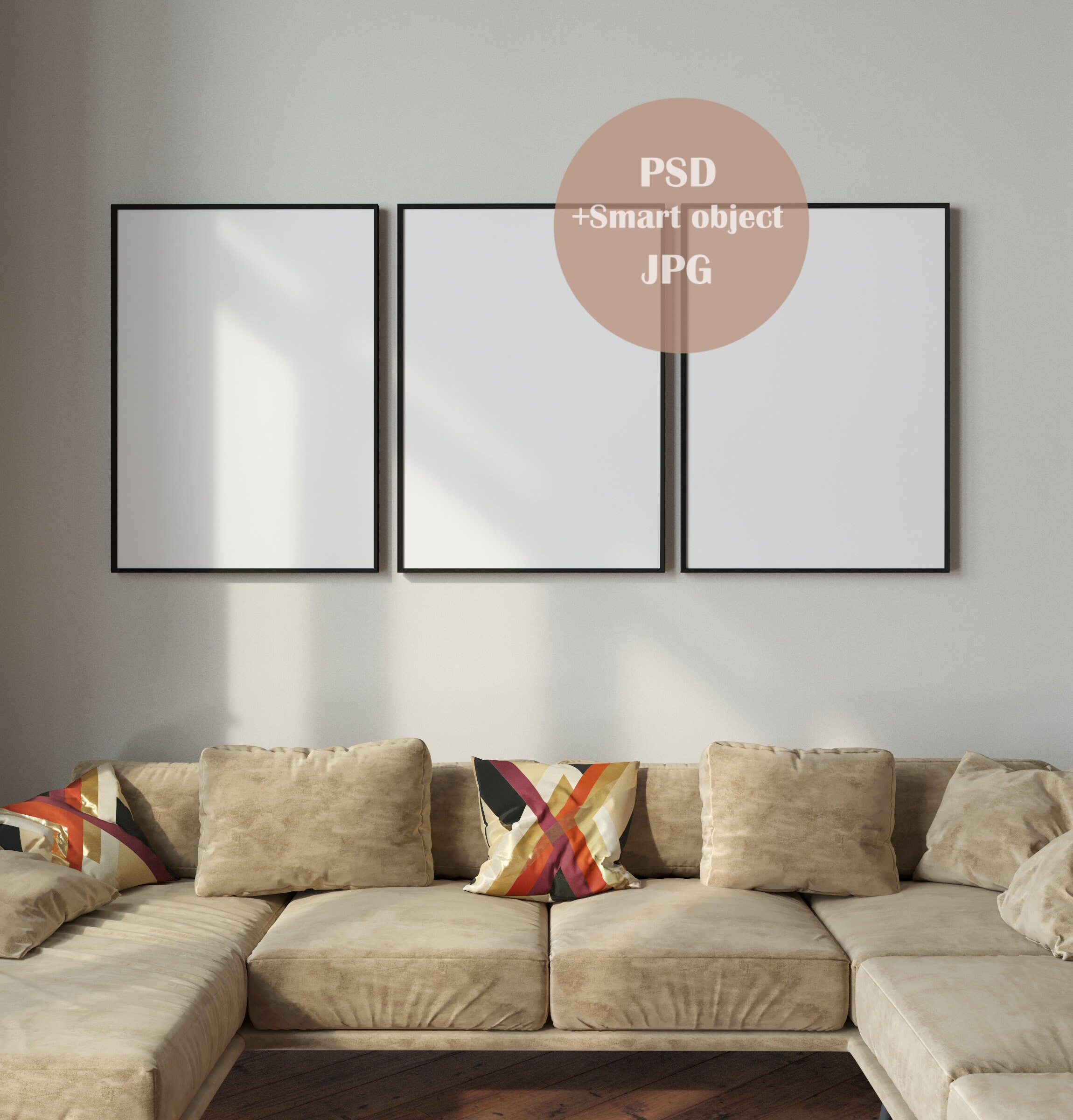Three frames mockup vertical frame mockup interior scene Etsy