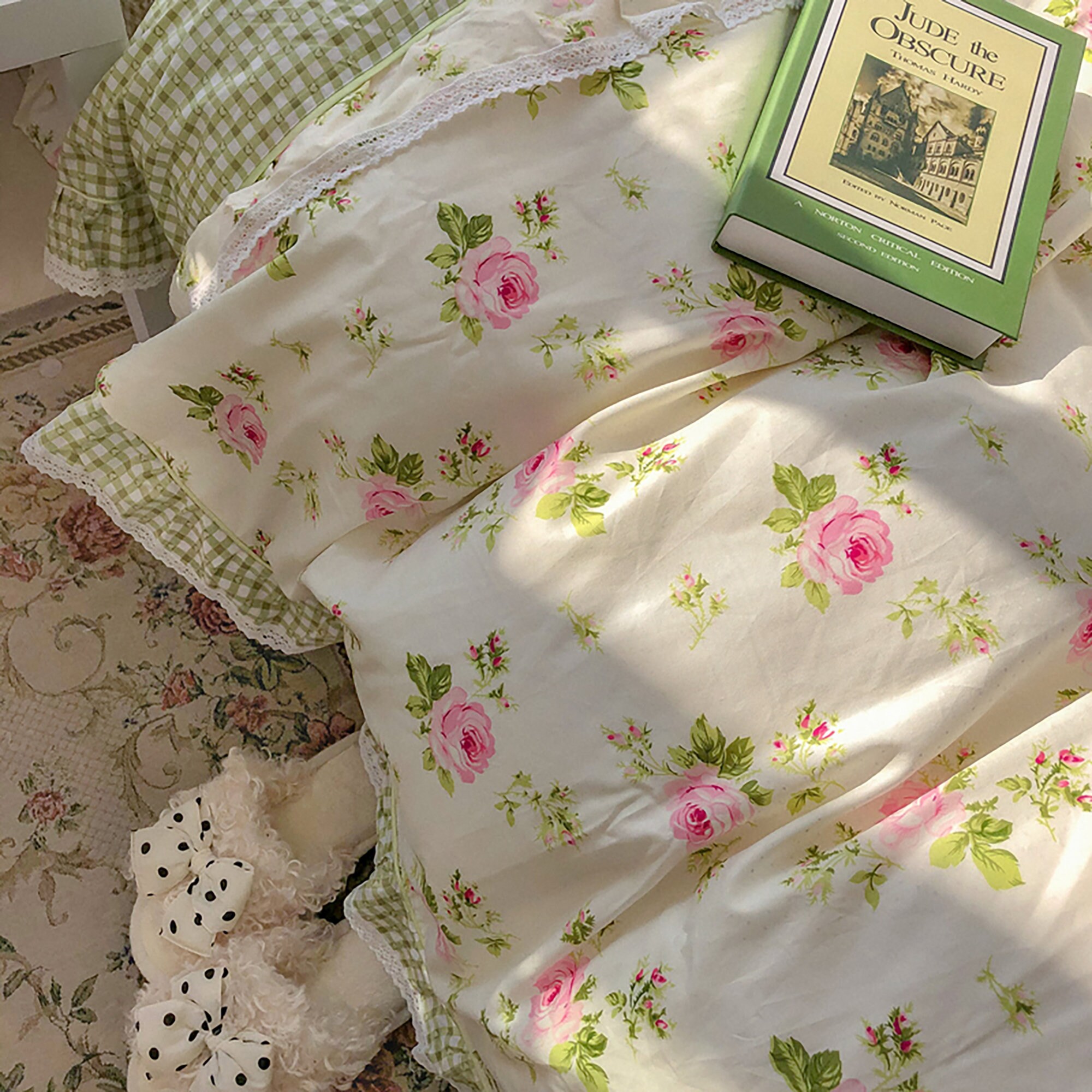 Vintage Rose Duvet Cover Set Full/queen Ruffle Bedding Set Etsy