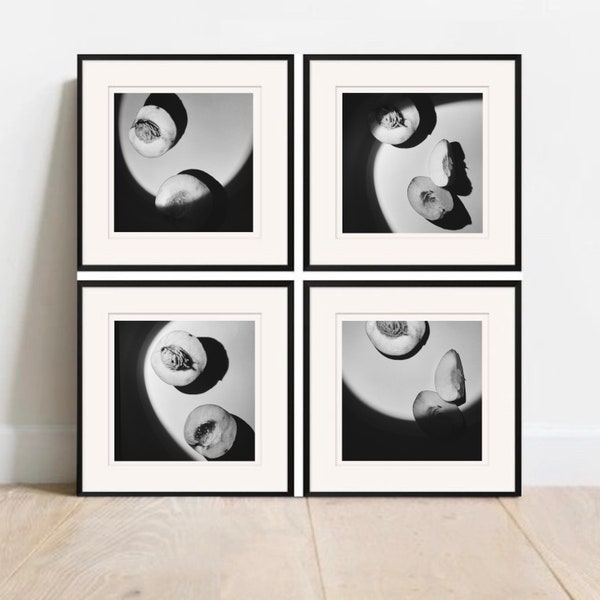 Peach Art Print | Still Life Photography | Black and White Print | Abstract Fine Art Photo | Set of 4 Print | Printable Wall Art | Decor