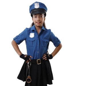 Kids Girl Cop Costume – Police Officer Dress Up for Halloween, Cute Girls Law Enforcement Outfit with Hat & Accessories